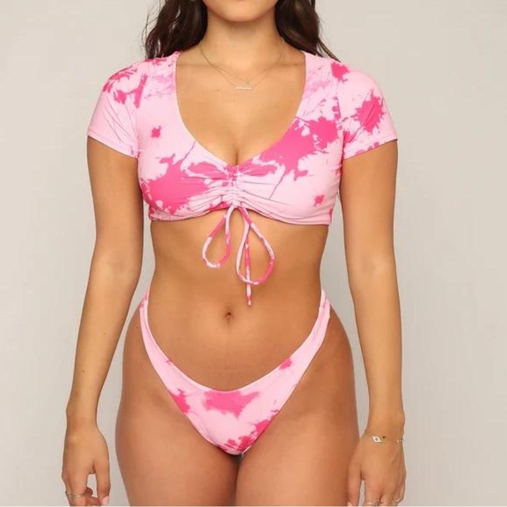 Sunny Bunny pink tie-dye bikini set